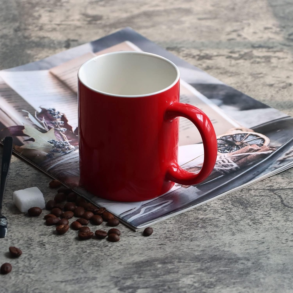 Classic Ceramic Coffee Mug - 12 oz Red Cup with Handle for Latte, Cappuccino, and Tea