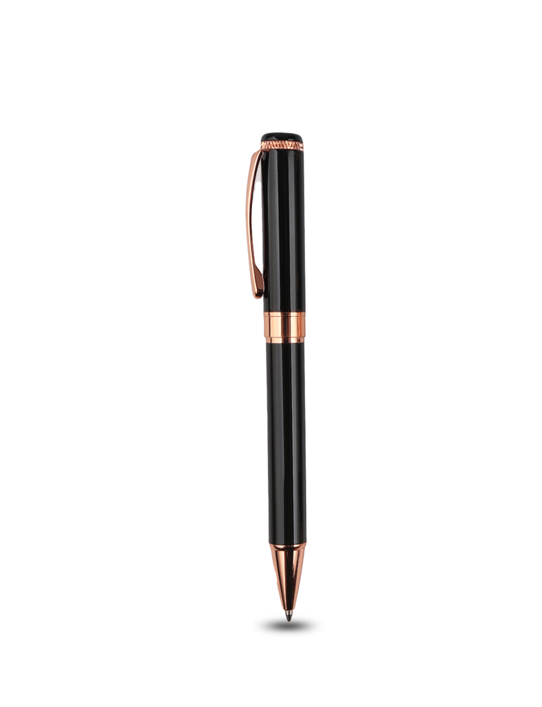 CHARM PEN – Elegant Black and Rose Gold Ballpoint Pen with E