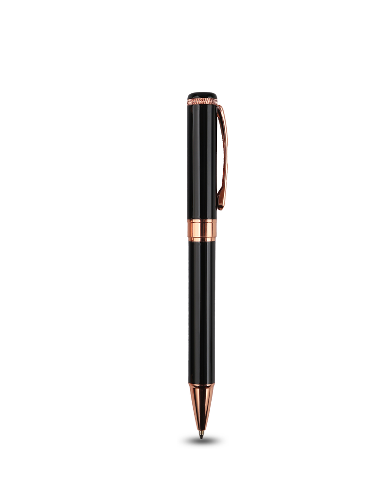 CHARM PEN – Elegant Black and Rose Gold Ballpoint Pen with E