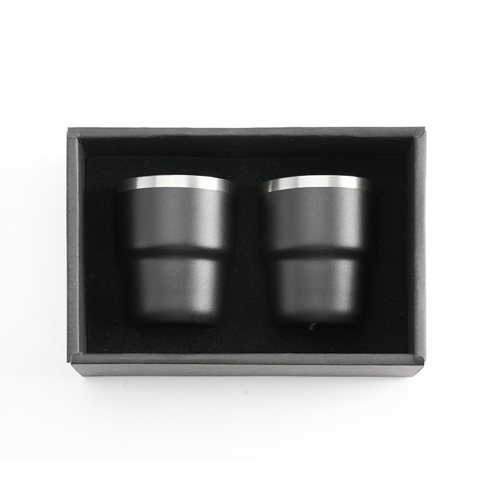 ESPRESSO STACKABLE – Stylish 80ml Double-Wall Stainless Steel Espresso Cups with Silver-Lined Lid & Premium Gift Box