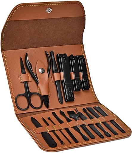 [BUTY-0006] Brown Leather nail kit - 16 in 1